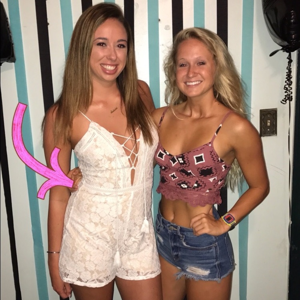 white lace plunge v-neck laced up romper